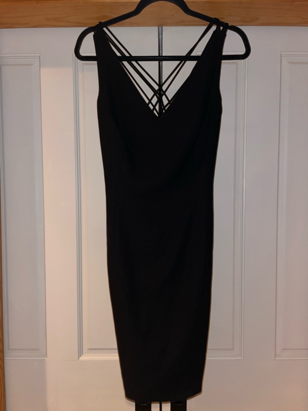 Classic Black Strappy V-Neck Midi Dress